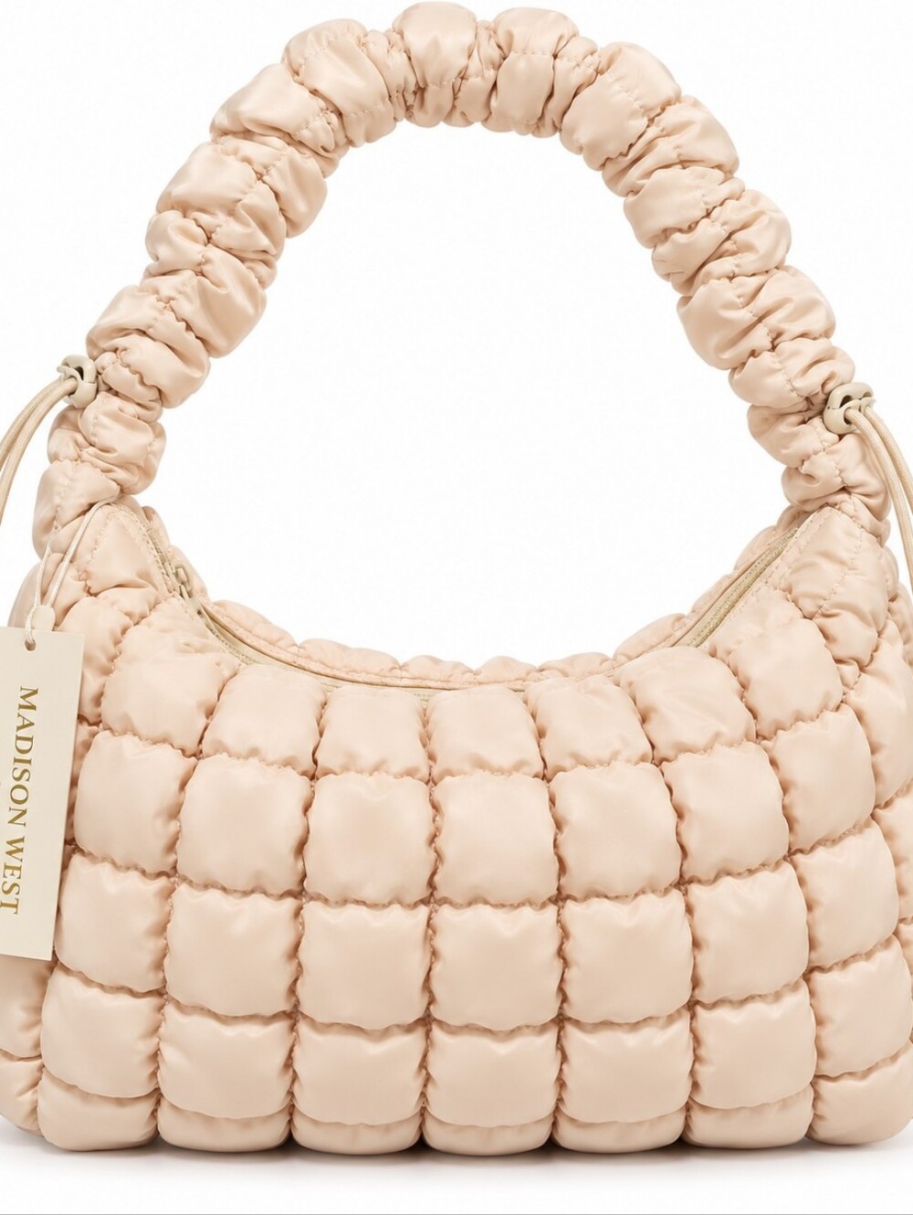 NWT Madison West Cream Quilted Puffer Shoulder Bag – Adjustable Strap